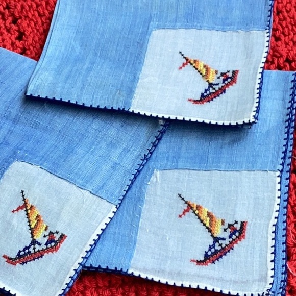 Vintage Other - Vintage LINEN SAILBOAT CLOTH NAPKINS SET OF SIX VINTAGE 11” EVC